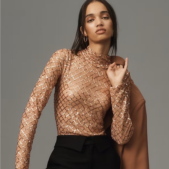 Anthropologie Tops - Anthropologie Pilcro Blush Sequin Turtleneck Blouse